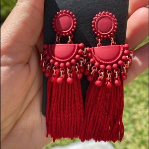 Red Tassel Drop Earrings